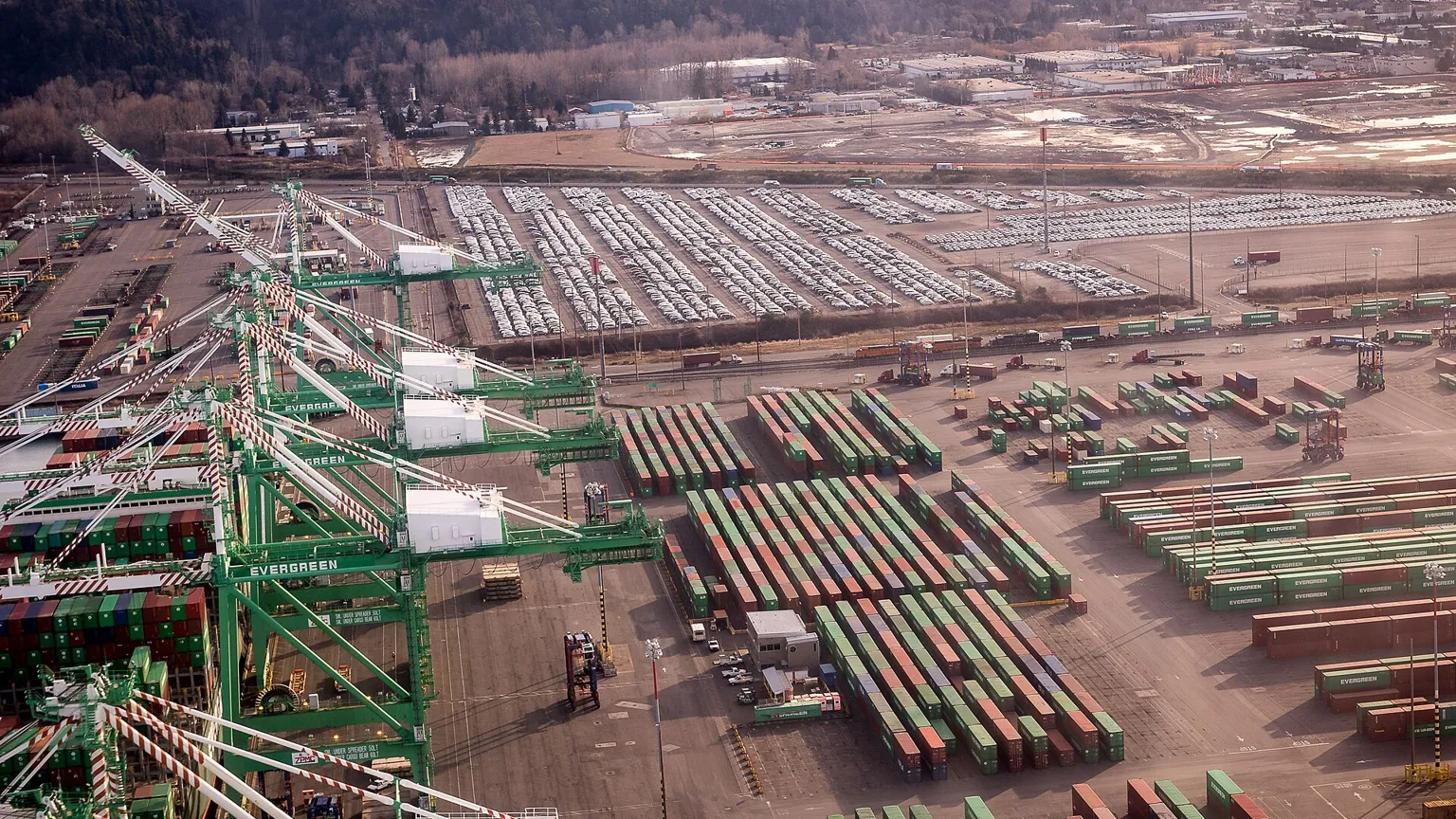 Aerial view of a container yard