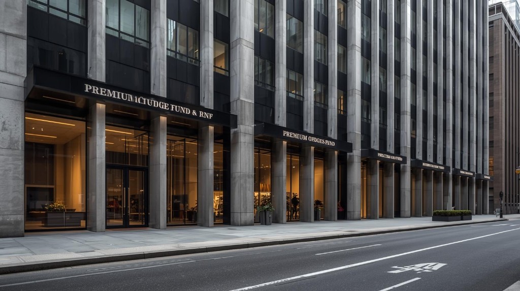 Premium office facade with fund signage